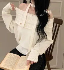 オフショルダー ニット トップス + チョーカー セット