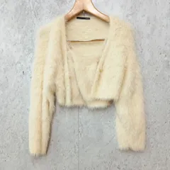 Heather ヘザー シャギーニット キャミソール カーディガン アンサンブル  ショート丈 モテニット オフホワイト Fサイズ ◎_◇〇☆