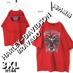 ハーレーダビッドソンTシャツH144〇ブラバドHARLEYDAVIDSON赤BRAVADOレッドアメリカ古着