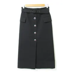 美品 GIVENCHY ジバンシィ ウール 裏地シルク100％ フロントボタン 前後スリット ベルテッドロングスカート 34 ブラック レディース 古着 中古 USEDのサムネイル
