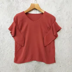 MEDDUM メデューム Vネック 袖フリル カットソー ブラウス レッド サイズ38 ◎_□〇