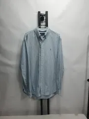 ポロ ラルフローレン シャツ Oxford 長袖 ストライプ ブルー クラシックフィット L