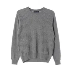 ブルックス・ブラザーズ ウール 100% ケーブル ラウンドニット セーター グレー L