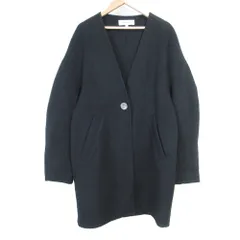 良品 21AW ENFOLD エンフォルド ウールノーカラーリバーコート 38 ブラック レディース 古着 中古 USED