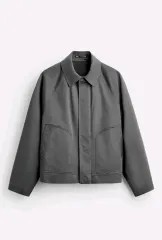 M) ZARA ウォッシュ エフェクト アウター コットン混 ジャケット チャコール 6611 608