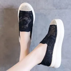 スニーカー フラット スリッポン 厚底 レース スパンコール 花 ブラック 黒 夏 かわいい おしゃれ トレンド 履きやすい
