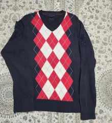 Tommy Hilfiger トミーヒルフィガー ゴルフ アーガイル Vネック ニット L