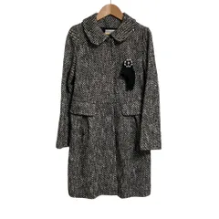美品 LANVIN en Bleu ランバンオンブルー コサージュ付き ツイードコート 36サイズ ブラック ホワイト レディース 古着 中古 USEDのサムネイル