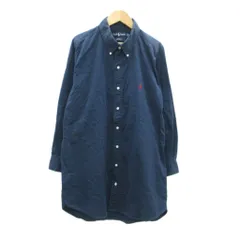 ラルフローレン RALPH LAUREN カジュアルシャツ ロング丈 XL 紺 ネイビー ボタンダウン 長袖 ロゴ刺繍 /HO50 ■GY61