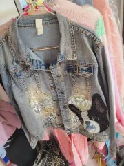 犬 スパンコール デニムジャケット