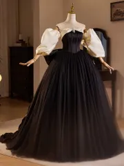 【送料無料】ブラック フレンチ クラシック エレガント 抹胸 パフスカート ドレス ワンピース 軽婚紗 フォトウェディング ゴージャス 上品 大人 女性用 宴会 パーティー 結婚式 二次会 司会 S M L XL 2XL 3XL 美脚 新作 人気 限定