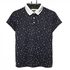 【美品】ビバハート 半袖ポロシャツ ネイビー×マルチカラー ロゴ総柄 レディース 42(L) ゴルフウェア VIVA HEART