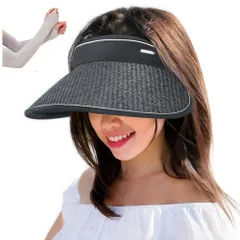 【人気商品】麦わら調サンバイザー UVカット ゴルフ レディースハット キャンプ ドライブ ビーチ レジャー全般 レディースサンバイザー フリーサイズ つば広 小顔効果 冷感アームカバー付き