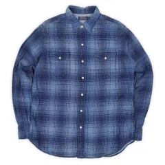 ポロラルフローレン POLO RALPH LAUREN 00s 2000年代 ガーゼ ウエスタンシャツ チェック柄 2PLY USA ヴィンテージ アメリカ 古着 メンズ シャツ ブルー ネイビー L【中古】