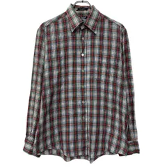 STAGE 長袖 チェックシャツ M レッド マルチカラー ボタン 胸ポケット チェック柄 カジュアル カジュアルシャツ 春秋物 a803-6615