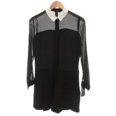 ザラ ベーシック ZARA BASIC タグ付き クレリックカラー オールインワン シャツ ショートパンツ S シアー 長袖 黒 ブラック /JS ■ECA001