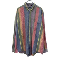 90s nautica 長袖 ストライプシャツ XXL マルチカラー ノーティカ ボタンダウン 90年代 ワンポイント刺繍 胸ポケット 春秋物 a803-6622