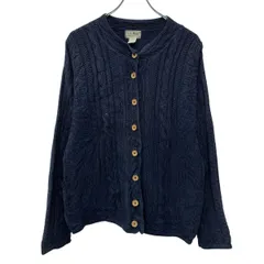 90s USA製 L.L.Bean レディース コットンニット セーター MEDIUM ネイビー エルエルビーン ボタン 90年代 ケーブルニット 秋物 a803-6628