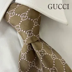《訳アリ》GUCCI (グッチ) シルクネクタイ イタリア製 総柄 GG柄 ベージュ ピンク