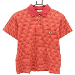 MUスポーツ 半袖ポロシャツ レッド×オレンジ ボーダー調 胸ポケット レディース 40(M) ゴルフウェア M・U SPORTS