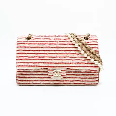 CHANEL シャネル ショルダーバッグ 19番台 2014 ボーダー ダブルフラップ チェーン 25cm【中古】