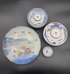送料無料 大正～昭和初期九谷焼 本金使用 煎茶碗/ぐい呑み台付 極上品