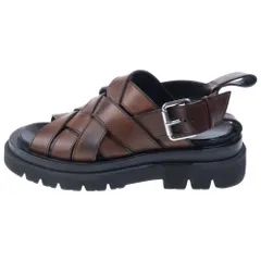BOTTEGA VENETA (ボッテガヴェネタ) イントレチャート ラグストラップ レザー サンダル ブラウン/ブラック 755129VBS502113