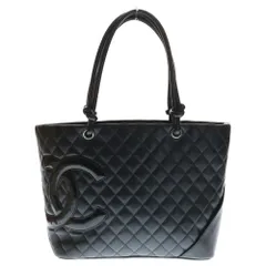 CHANEL (シャネル) カンボンライン キルティング トートバッグ ハンドバッグ ブラック ラムスキン×エナメル シルバー金具