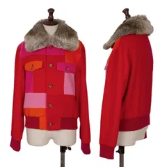 トリココムデギャルソンtricot COMME des GARCONS 襟アクリルファーパネル切替ブルソン 赤他M