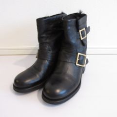 美品 ペリーコサニー エンジニアブーツ サイドジップ シボ革 ベルト 