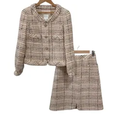 良品 Rene ルネ TISSUE ミックスツイード ジャケット スカート セットアップ スーツ サイズ36 ピンク  レディース 古着 中古 USED