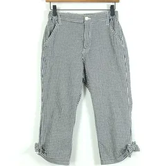 ピンクハウス★リボンが可愛い♪ チェック柄クロップドパンツ サイズ2(S) 黒×白系 z19021のサムネイル
