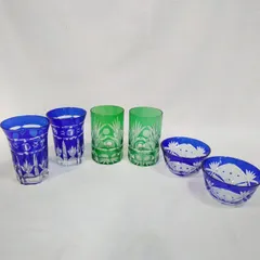 切子グラス 2客セット3点まとめ売り カットグラス 硝子 アンティーク 食器 インテリア ガラス工芸 現状 中古 U489