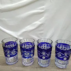 中古・グラス 江戸切子 一口ビール・麦茶・ジュースその他 ４点セット U538