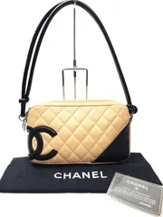 超美品◆本物CHANELシャネルカンボンラインマトラッセヴィンテージVintageブラック×ベージュ腋下ハンドショルダーバッグアクセサリポーチシール・カードあり8番台