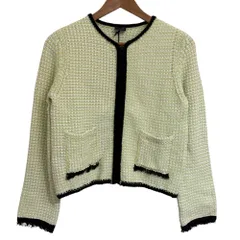 未使用 25SS PS Paul Smith ポールスミス ニット ノーカラージャケット カーディガン M グリーン×ホワイト レディース 古着 中古 USED