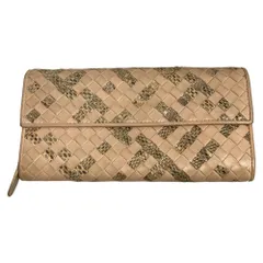 良品 BOTTEGA VENETA ボッテガヴェネタ イントレチャートレザー ロングウォレット パイソン ピンク レディース 古着 中古 USED