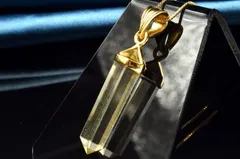 【１点物】シルバー925◇AAA透明レモンカラー リビアングラス　28x7mm　両剣ポイント ペンダントトップ パワーストーン 天然石 _PD899