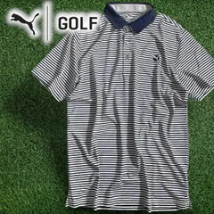 PUMA プーマ ゴルフ dryCELL 吸水速乾 ピュアストライプ ボーダー柄 ストレッチ 半袖 ポロシャツ ゴルフウェア 6262732 定価8千 ネイビー ホワイト XL ▲019▼50424w12
