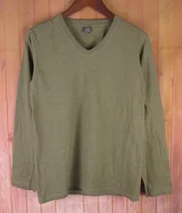 GOODWEAR グッドウェア Vネック 長袖 Tシャツ USA製 サイズS カーキ系のサムネイル