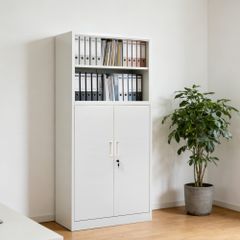【新品】ホワイト スチール書庫 上下分割 両開き+オープン 鍵付き 5段 新品】ホワイト スチール書庫 上下分割 両開き+オープン 鍵付き 5段