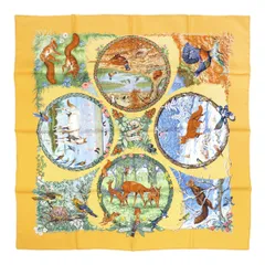 エルメス カレ 90 LES QUATRE SAISONS 四季 スカーフ ユニセックス イエロー マルチカラー HERMES【中古】 【アパレル・小物】