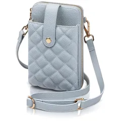 【新品】 [ラ・ポーム] スマホ ショルダー【高級ヴィーガンレザー使用】 スマホポーチ スマホポシェット レディース 軽量 斜めがけ 可愛い おしゃれ 上品 ポーチ 財布 (ブルー) 1