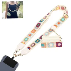 【新品】 SCINYMC 携帯ストラップとリストストラップ、クリップとゴー ウォレット付き携帯ストラップ、調節可能な携帯電話用クロスボディストラップ、調節可能なiPhone Strap、ファスナー付きポーチ付き携帯ランヤード、白い刺繍