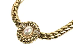 クリスチャン・ディオール　Christian Dior　ヴィンテージ　ラインストーン×フェイクパール　フラワーデザイン　ネックレス　ゴールドカラー　送料無料