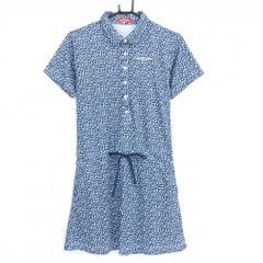 【美品】マリクレールスポール ゴルフワンピース LL 花柄 チェック 青 紺 美品】マリクレールスポール ゴルフワンピース LL 花柄 チェック 青 紺