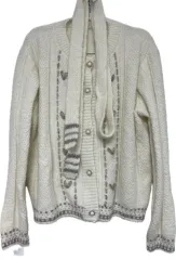 アイボリー ニット カーディガン + スカーフ セット