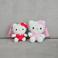 2種まとめ ハローキティ バッグチャーム ぬいぐるみ キティ キーホルダー セット (レッド ピンク CHECK)