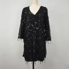 0952 ザラ ブラック シークエンス ロング スリーブ ミニ ワンピース