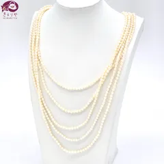 淡水パール 5連ネックレス ロング 全長約55~75㎝ 1珠3.5~4.0㎜ ライスパール型 65.34g
